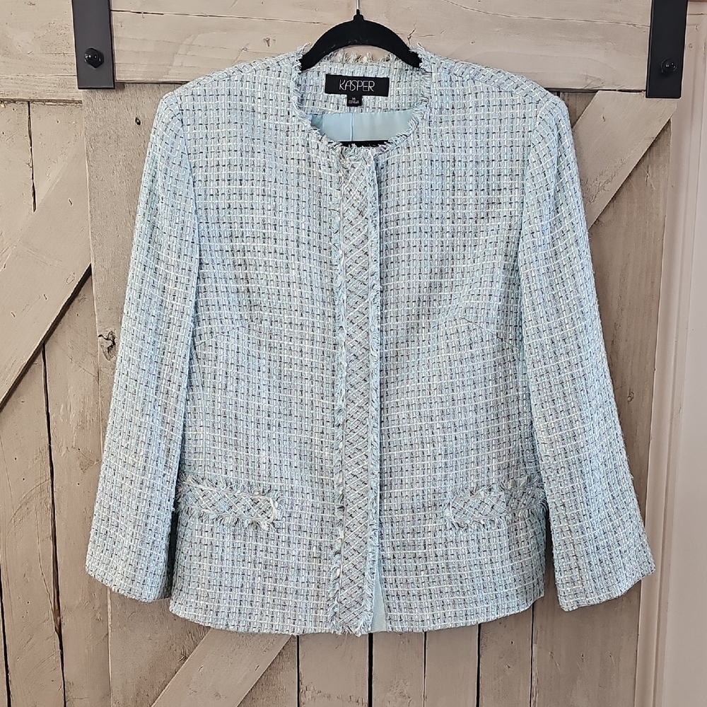 KASPER Chic Light Blue Tweed Jacket
